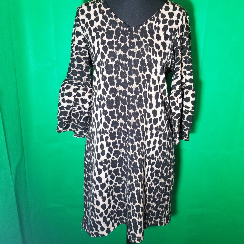 Belongsci Womens Small V-Neck Bell Sleeve Mini Dress Retro Minimalist City‎ Boho